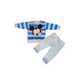 Vintage 1984 Disney Babies Mickey Mouse Knit Sweater Pants Set Blue Grey 12M